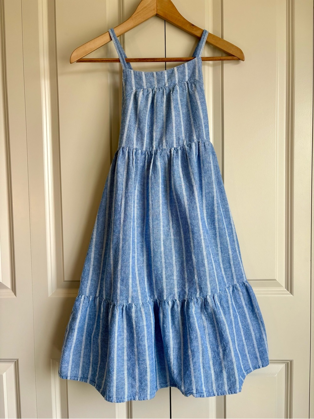 Cat & Jack Blue and White Striped Cross Back Tiered Dress 100% Cotton 10-12